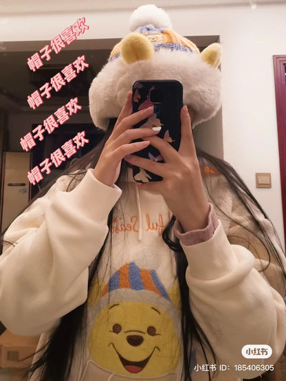 Disney SH｜winnie the pooh冬日维尼和朋友们限定毛茸茸白球球绒线帽