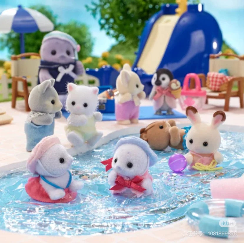 SylvanianFamilies森贝儿家族｜Seal Family海豹家族一家四口植绒站宝套组/玩具/过家家5759