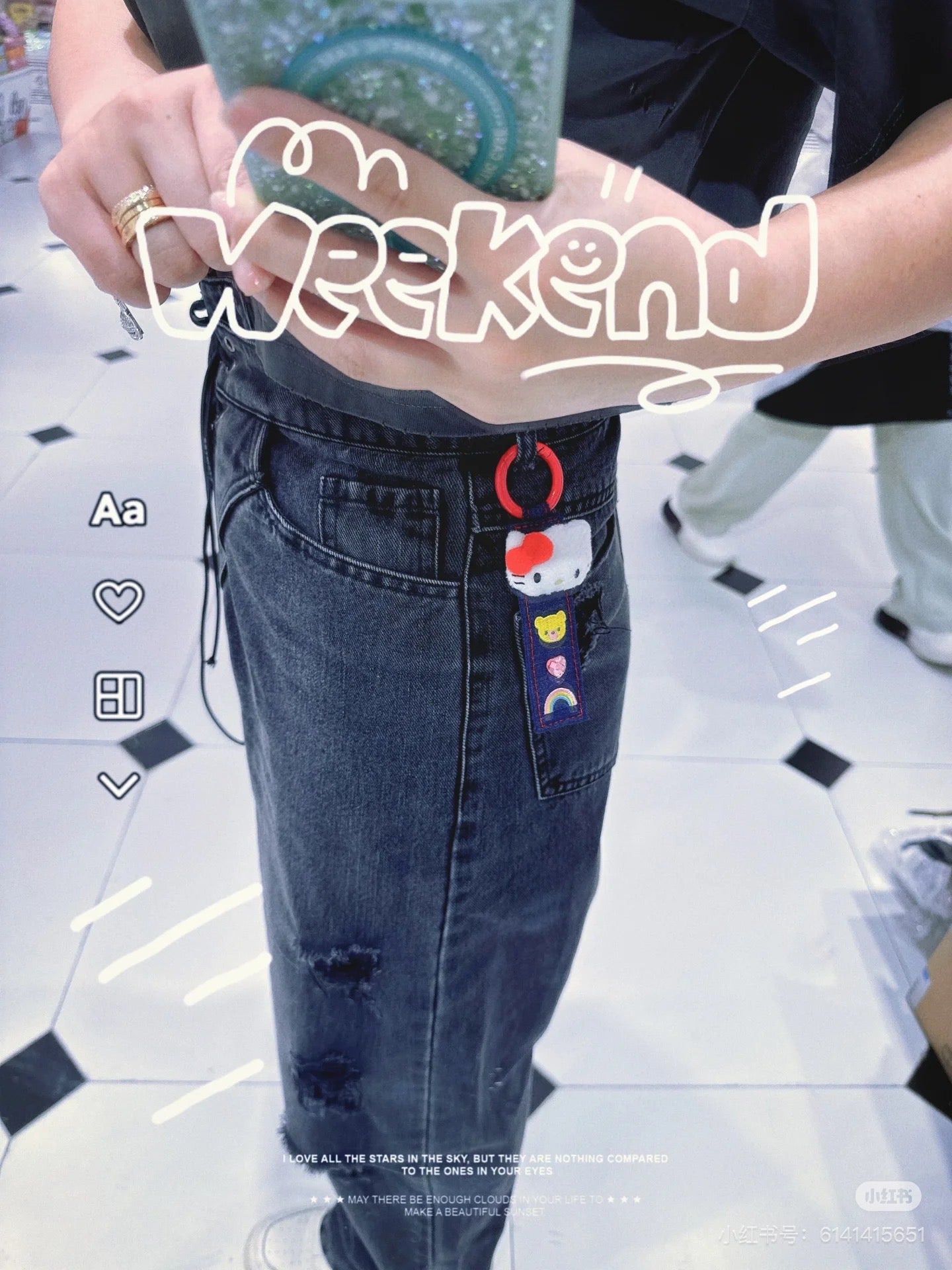 Sanrio三丽鸥｜Tag Keychain/ Denim Patch牛仔丹宁贴布系列吊牌钥匙扣/包挂/反面有名字刺绣｜约18.3 x 6.0 x 2.2cm