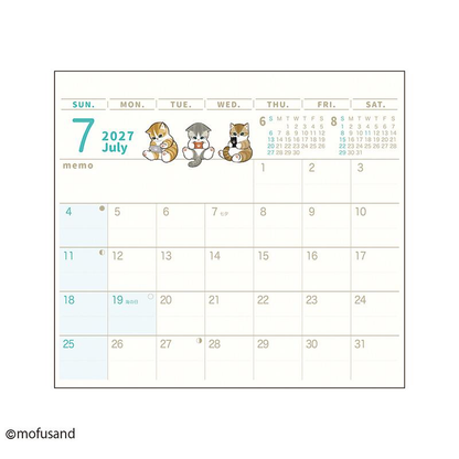 mofusand｜Hyokkori Schedule Calendar 2027｜135×237mm approx.