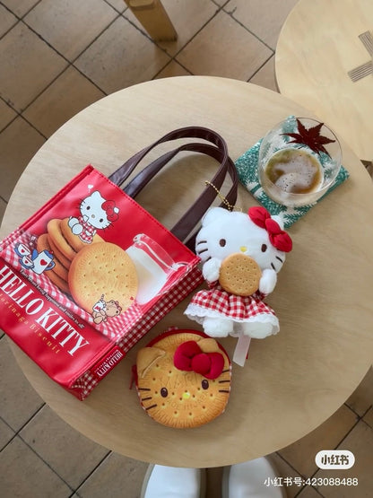Sanrio三丽鸥｜Morinaga × Sanrio Collaboration Biscuit &amp; Pouch森永联名饼干+饼干造型零钱包挂件/正反面都可爱｜约幅11×奥行4×高さ11cm【25.07】