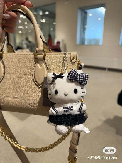 Sanrio三丽鸥｜Mascot Holder Monotone黑白印象千鸟格系列可爱角色毛绒玩偶挂件/包挂｜约7.5×5×11cm