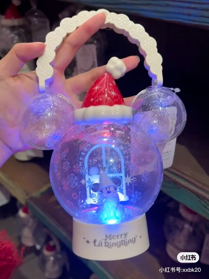Disney迪士尼 ｜Merry Lil RingRing Mickey 东迪2024圣诞精灵妖精米奇系列七彩发光雪花图案透明手提灯笼球