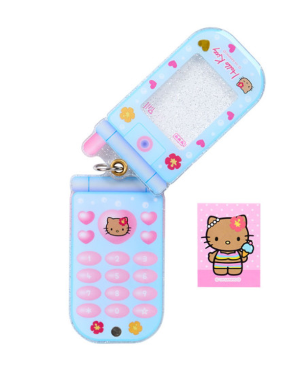 Hello Kitty凯蒂猫｜ Sanrio Slide Flip Phone Keychain/ Gogo Gal Collection Leopard Pink怀旧复古辣妹系列翻盖手机造型钥匙扣挂件/包挂｜约4.5×0.7×9cm