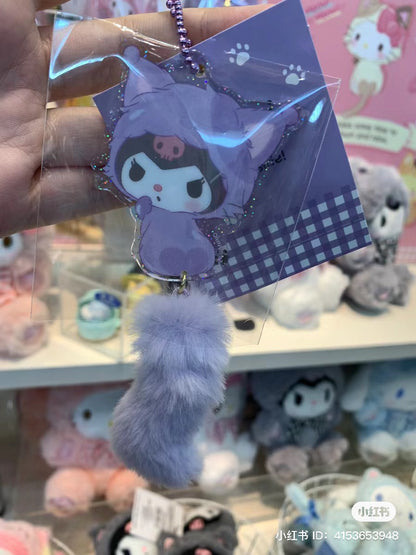 Sanrio｜肉球猫咪/猫咪日系列细闪亚克力毛茸茸小尾巴铃铛挂件/挂链｜约11.5 x 9.5 x 6.5cm