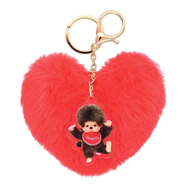 Monchhichi｜Fluffy heart Mascot Holder /Plush Keychain｜8.5cm x 10cm x 5cm approx.