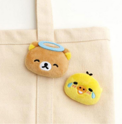 Rilakkuma轻松熊｜San-X Plush Badge 可爱角色毛绒熊头徽章别针｜约40×60×15mm