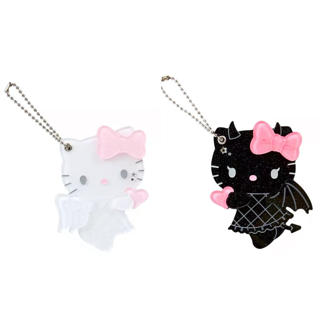 Hello kitty凯蒂猫｜Sanrio Hello Kitty Slide Mirror/ Angel and Little Devil天使恶魔闪闪滑动随身镜｜约8.6 x 6.0 x 1.0cm