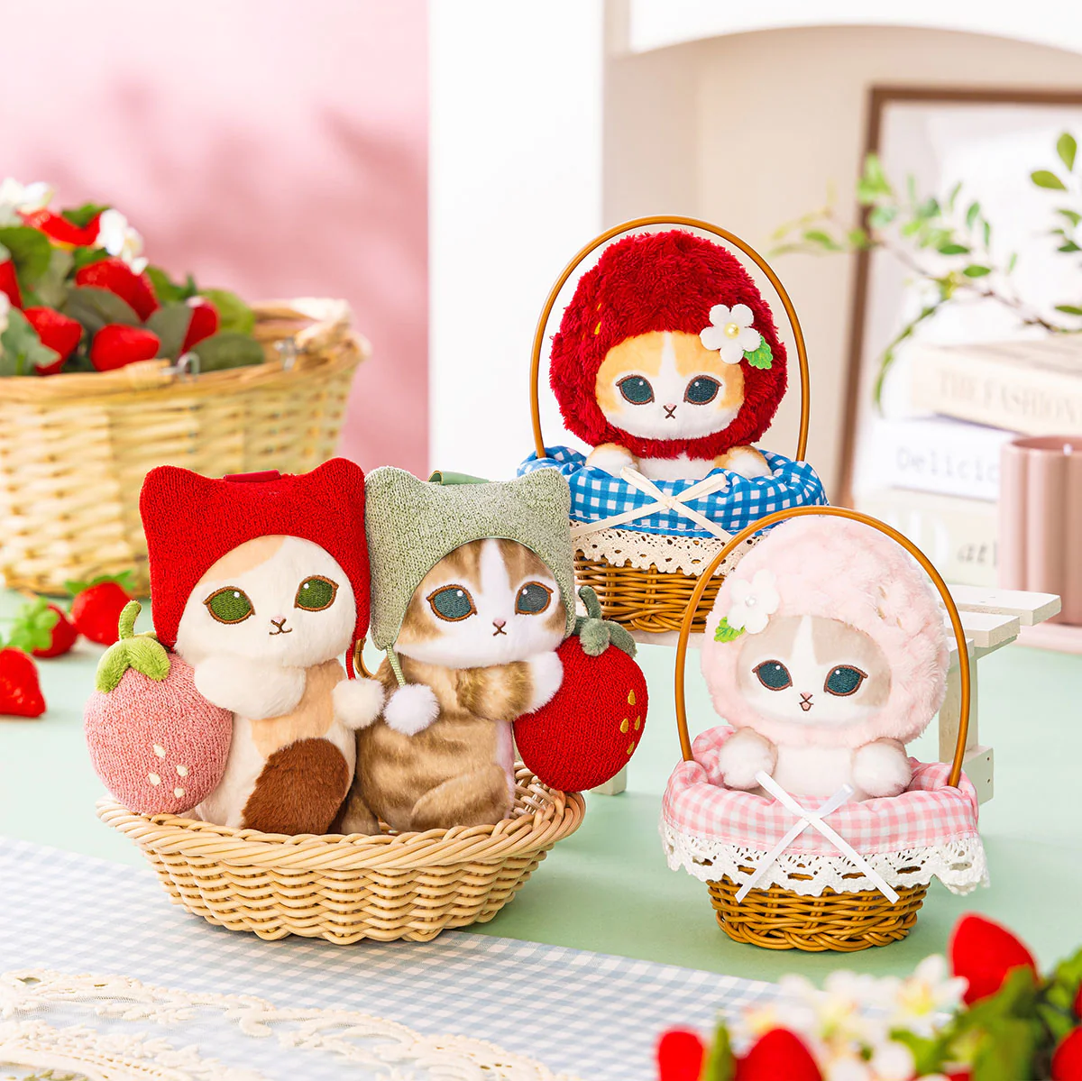 Mofusand｜MERCI Strawberry &amp; Calico Cat Mascot Holder /Plush Keychain｜H175 x W120 x D75 mm approx.