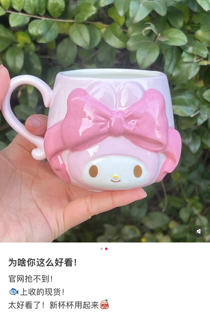 Sanrio三丽鸥｜My Melody Birthday 50th Anniversary Princess Ribbon Mug Princess Ribbon Tote Bag 美乐蒂50周年生日粉桃甜心系列浮雕马克杯/水杯/正反面都可爱｜约300ml