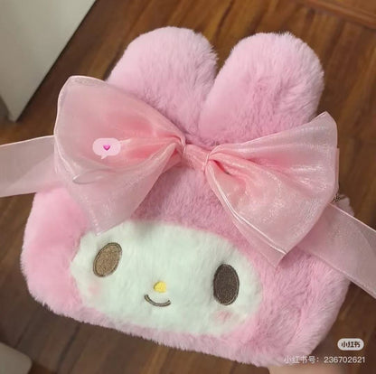 Sanrio三丽鸥｜My Melody Birthday 50th Anniversary Princess Ribbon Shoulder Bag美乐蒂50周年生日粉桃甜心系列脸型毛毛茸茸斜挎包/链条包/蝴蝶结钥匙扣｜约幅22×奥行11×高さ20cm