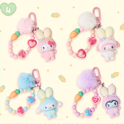 Sanrio｜Puffy Ear Rabbit Club Bead Keychain Strap with Flocked Mascot｜5×1.5×11cm approx.