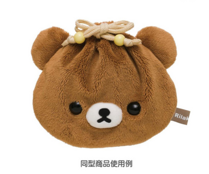 Rilakkuma轻松熊｜ San-X Plush Drawstring Purse脸型毛绒巾着/束口收纳包｜约180×230mm