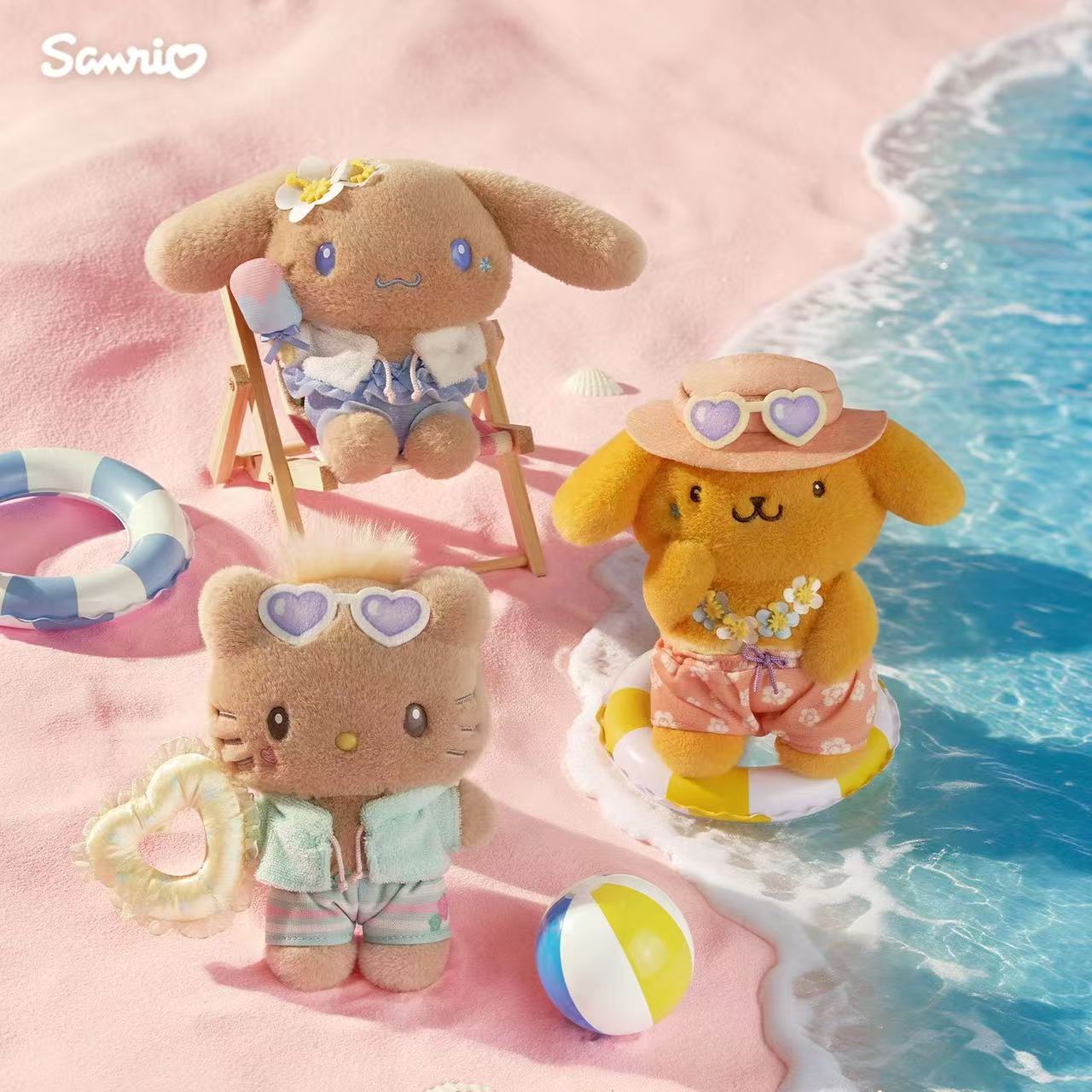 Sanrio｜Sparkling Summer Pool Tan Sunburned Mascot Holder /Plush Keychain｜80×30×15mm approx.