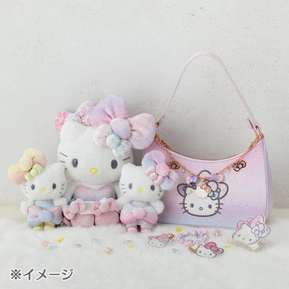 HelloKitty凯蒂猫｜Keychain Key Holder Birthday 50th Fashionable Ribbons Sanrio50周年生日限定彩虹渐变偏光色蝴蝶结串珠+珍珠贝母脸型吊饰钥匙扣/挂件｜约W7×D0.5×H7cm