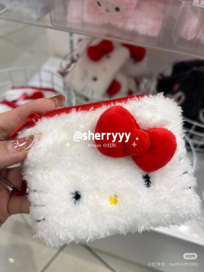 Sanrio｜Fluffy Face Mascot Mini Pouch with Carabiner｜11×1.5×8.5cm approx.
