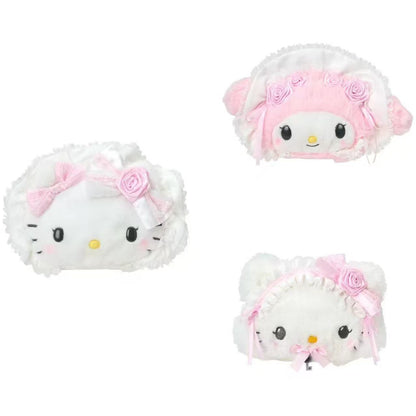 Sanrio｜White Frill Design Face-shaped Pouch｜24×8×15cm approx.