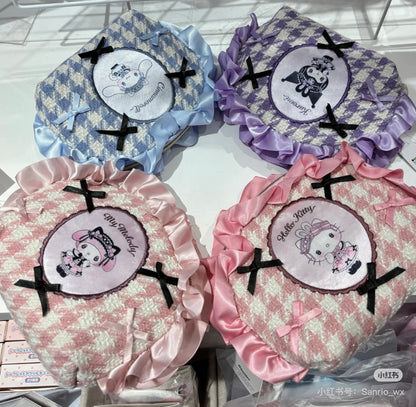 Sanrio三丽鸥｜ Dream Ribbon Pouch梦幻蕾丝蝴蝶结千鸟格女仆地雷系化妆包/收纳包/零钱包｜约 16.5×6×11.5cm