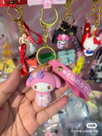 Sanrio三丽鸥｜Keycharm Kimono和服系列超有质感硅胶可爱角色钥匙扣挂件/包挂｜约3.7 x 7.2 x 7.5cm