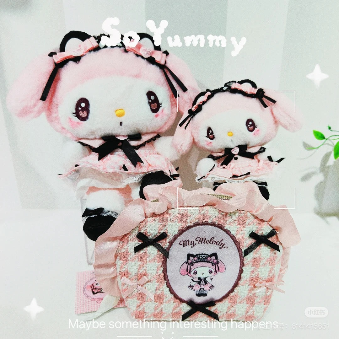 Sanrio三丽鸥｜ Dream Ribbon Plush Toy梦幻蕾丝蝴蝶结千鸟格女仆地雷系毛绒玩偶/公仔｜约 W17.5×D14×H24cm