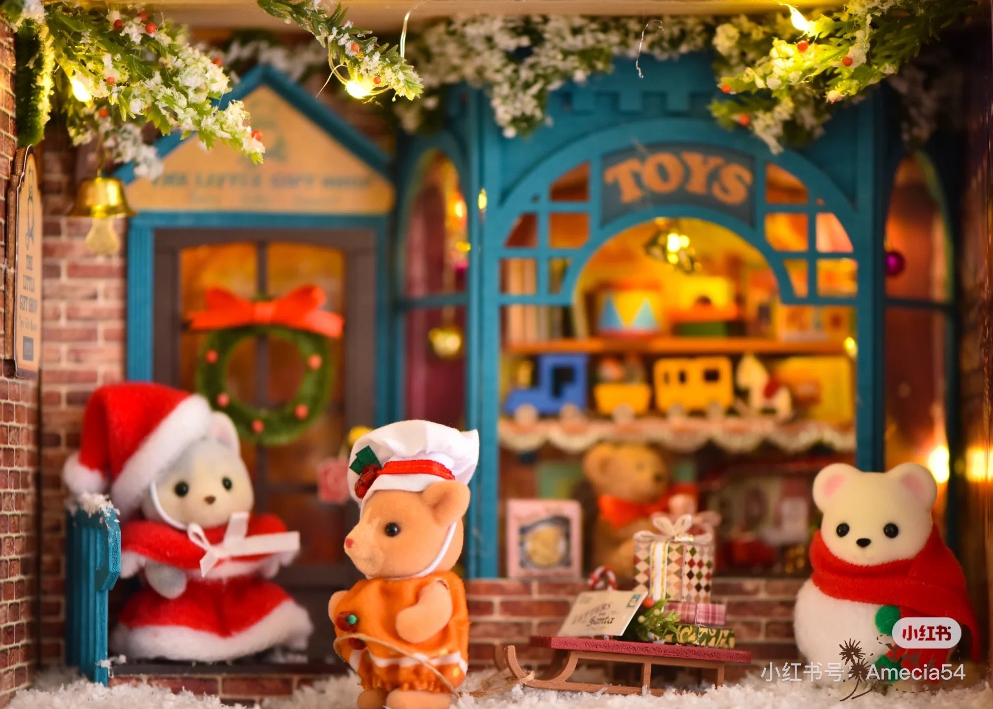 SylvanianFamilies森贝儿家族｜Happy Christmas Friends圣诞快乐植绒站宝套组/玩具/过家家5710