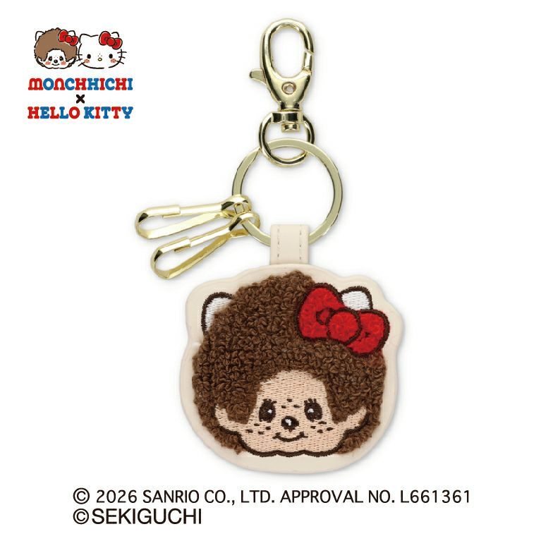 Monchhichi｜Sanrio Hello Kitty Monchhichi x Hello Kitty Sagara Embroidery Keychain｜5.5cm x 5.9cm x 1.5cm approx.