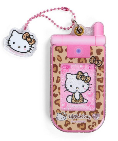 Hello Kitty凯蒂猫｜ Sanrio Slide Flip Phone Keychain/ Gogo Gal Collection Leopard Pink怀旧复古辣妹系列翻盖手机造型钥匙扣挂件/包挂｜约4.5×0.7×9cm