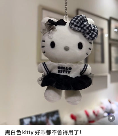 Sanrio三丽鸥｜Mascot Holder Monotone黑白印象千鸟格系列可爱角色毛绒玩偶挂件/包挂｜约7.5×5×11cm
