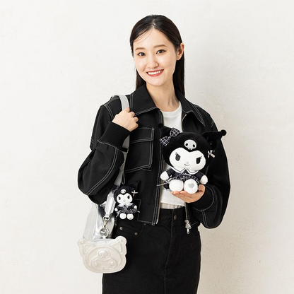 Sanrio三丽鸥｜ Face-shaped Pouch Monotone黑白印象千鸟格系列可爱角色爱心拉链脸型皮质感零钱包挂件/包挂/里面也有可爱图案｜约14.5×4×12.7cm