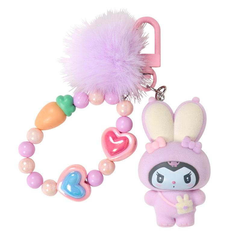 Sanrio｜Puffy Ear Rabbit Club Bead Keychain Strap with Flocked Mascot｜5×1.5×11cm approx.