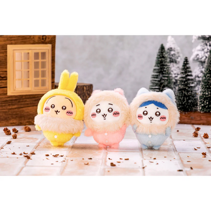 Chiikawa 吉伊卡哇｜Hossa Fussa pajamasMascot毛茸茸冬日睡衣可爱角色毛绒玩偶挂件/包挂｜约H115×W90×D45mm