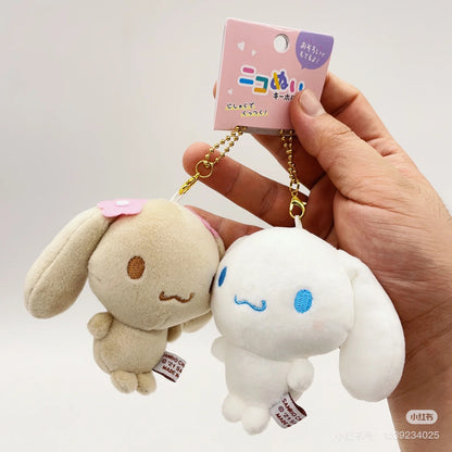 Sanrio三丽鸥｜ niko nui Cinnamoroll &amp; Moca Plush Mascot Keychain磁吸贴贴毛绒玩偶钥匙挂件/包挂/1对｜约 14.5 x 9.5 x 6 cm