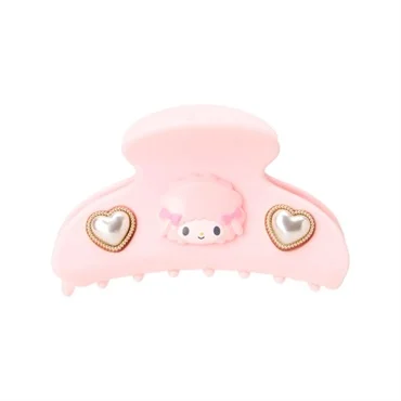 Sanrio｜Characters 3D Face Pearl Heart Flocky Hair Claw Clip｜9×4×5cm approx.