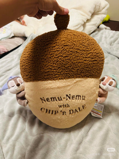 Disney迪士尼｜Chip&amp;Dale睡帽奇奇蒂蒂抱大松果刺绣毛绒抱枕/靠垫
