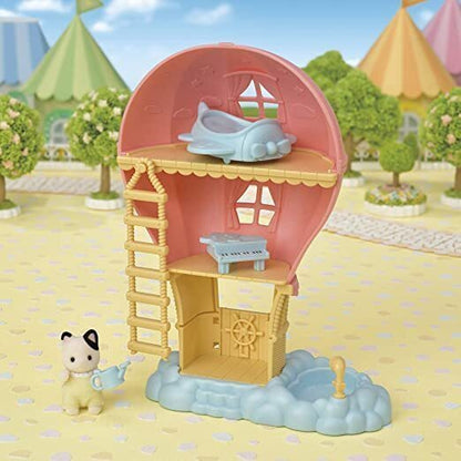 SylvanianFamilies森贝儿家族｜Baby Balloon Playhouse-Charcoal Cat木炭猫宝宝+梦幻气球城堡游乐园系列热气球套组5527