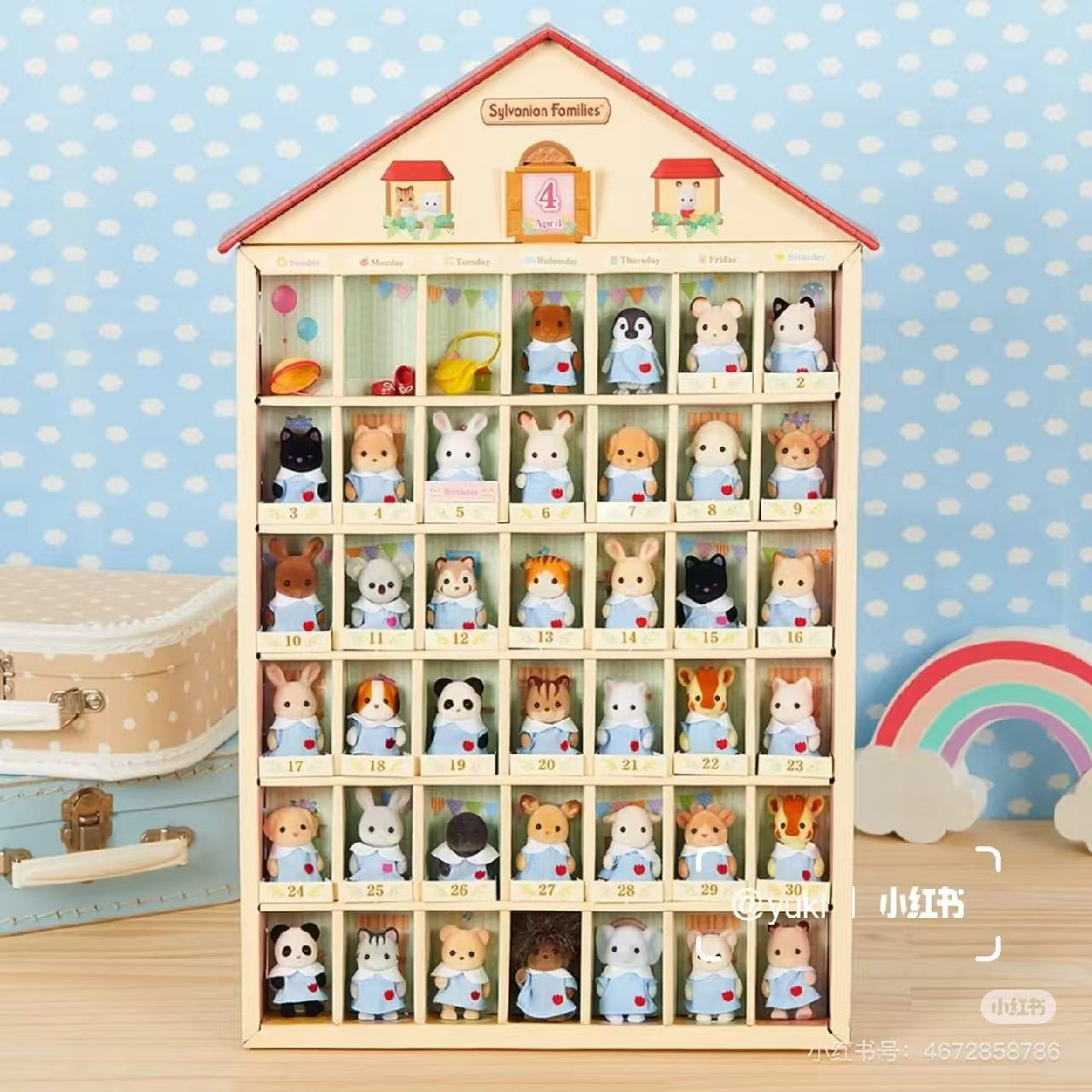 SylvanianFamilies｜Calico Critters Baby Calendar Display Shelf Rack and White Rabbit Doll