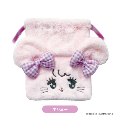 mikko illustrations｜Fluffy Drawstring Bag｜H200 x W230 x D50mm approx.