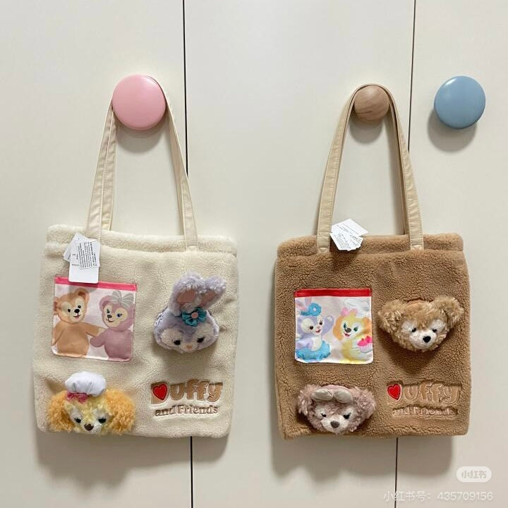 Disney SH|达菲雪莉玫毛茸茸大头玩偶托特包/单肩包/大容量可放电脑