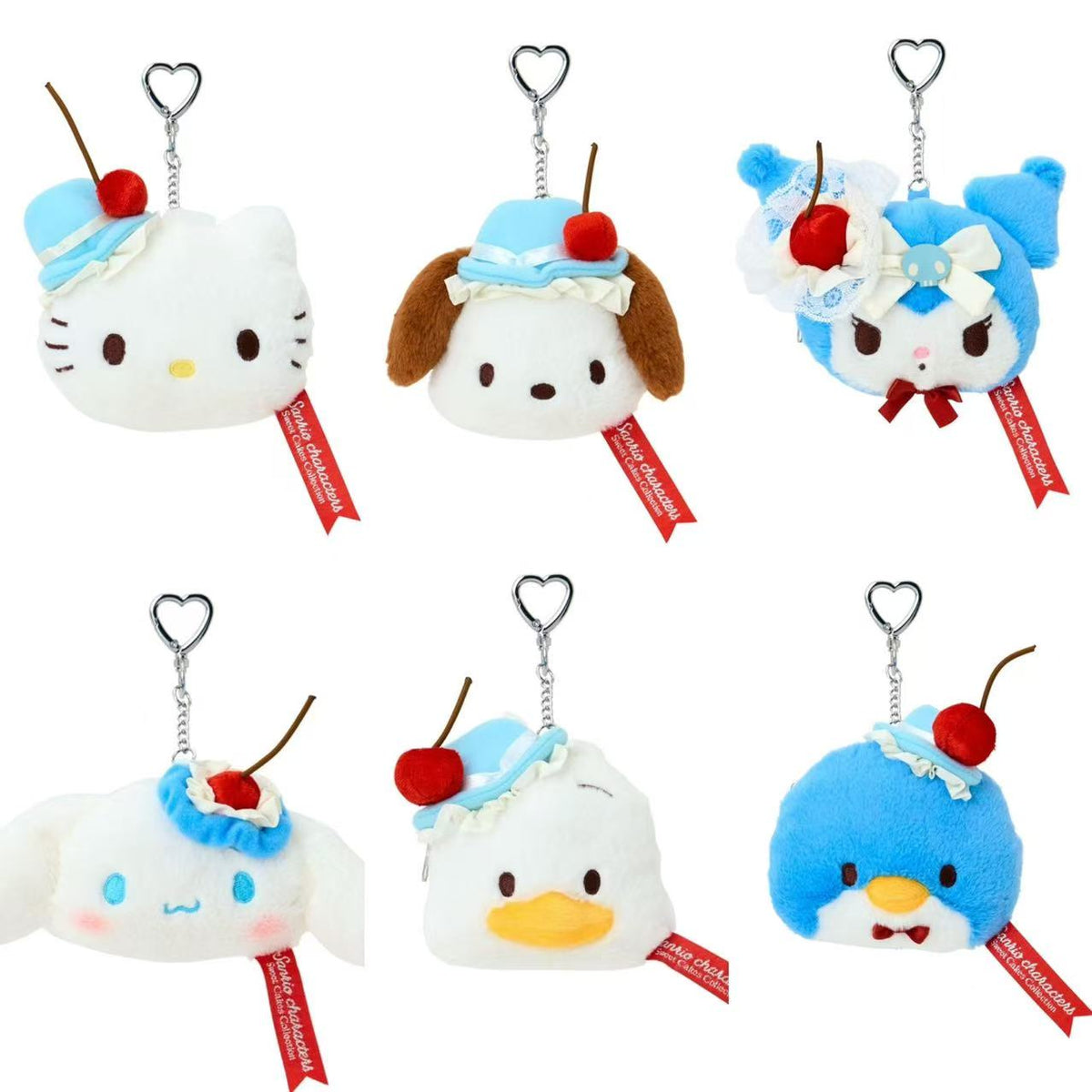 Sanrio｜Sweet Cakes Sky Blue Cherry Collection Plush Carabiner Pouch｜19×5.5×8cm approx.