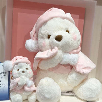 Disney迪士尼｜Plush Toy (M) - Pooh / White Pooh Fruit Latte Color Cape Pink东迪冬日限定水果拿铁色睡衣睡帽斗篷系列噗噗维尼软乎乎坐姿毛绒玩偶/公仔/M号｜约33×25×25cm