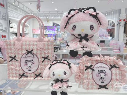 Sanrio三丽鸥｜ Dream Ribbon Pouch梦幻蕾丝蝴蝶结千鸟格女仆地雷系化妆包/收纳包/零钱包｜约 16.5×6×11.5cm