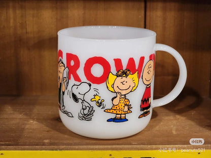 Snoopy史努比｜Peanuts glass mug /Friends Happy Puppy Rainbow快乐朋友彩虹大容量马克杯/水杯/咖啡杯/奶白玻璃质感｜440ml