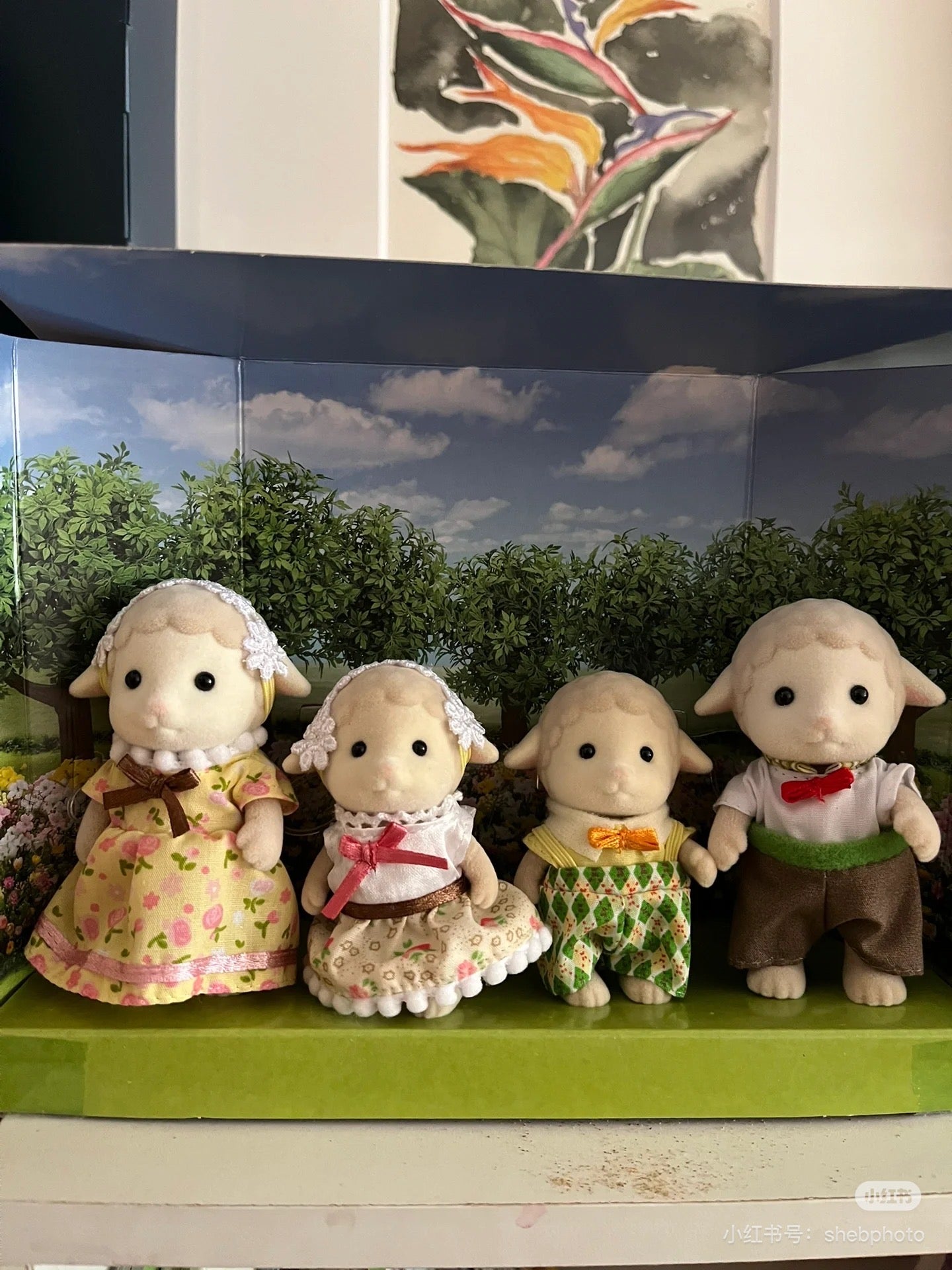 SylvanianFamilies森贝儿家族｜Sheep Family绵羊家族一家四口植绒站宝套组/玩具/过家家5619