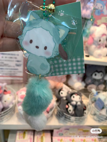 Sanrio｜肉球猫咪/猫咪日系列细闪亚克力毛茸茸小尾巴铃铛挂件/挂链｜约11.5 x 9.5 x 6.5cm