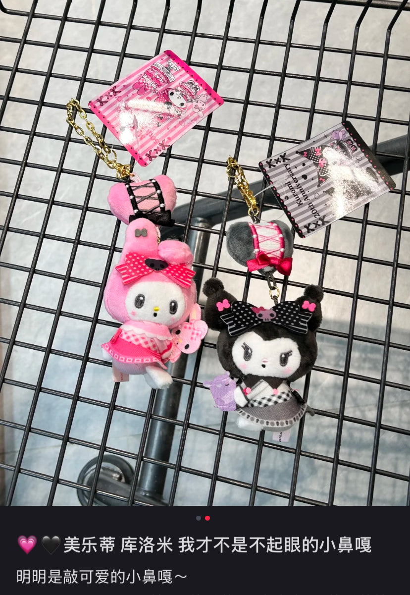Sanrio｜My Melody 50th &amp; Kuromi 20th Anniversary Fruits Apple Pink Mascot Holder /Plush Keychain｜20cm approx.