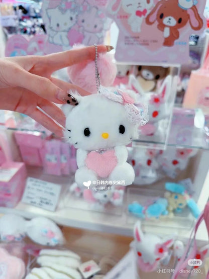 Sanrio三丽鸥｜ Mascot Holder / Fluffy Heart毛茸茸爱心系列平成复古可爱角色玩偶挂件/包挂｜约11×6×13cm