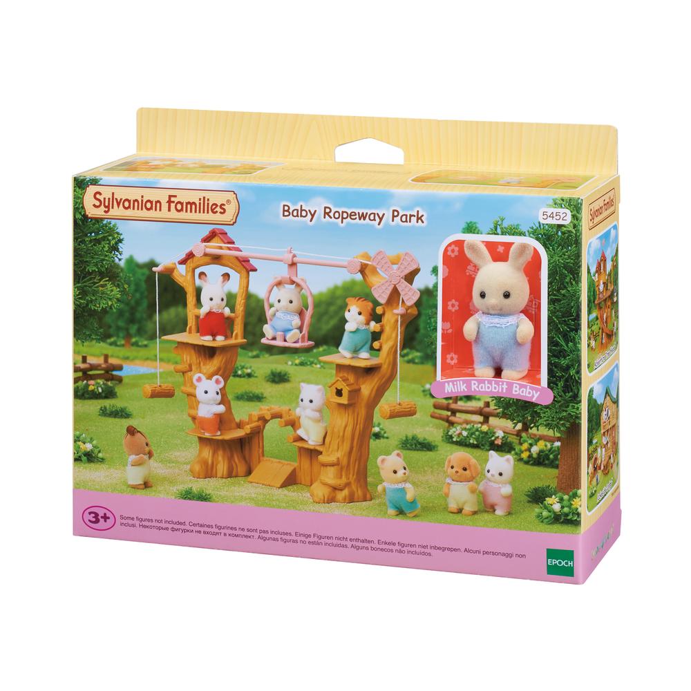 SylvanianFamilies森贝儿家族｜Baby Rope Park-Milk Rabbit Baby探险系列会转动的树屋缆车+牛奶兔宝宝套组/玩具/过家家5452