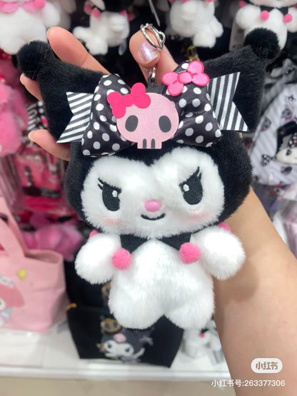 Sanrio｜Pink Black Party Mascot Holder /Plush Keychain Pouch｜H17 x W15 x D5.5cm approx.