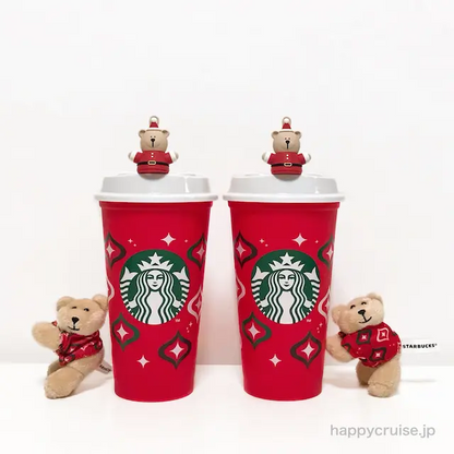 Starbucks日本星巴克｜圣诞小熊扣耐热环保杯?星巴克熊杯扣组合｜473ml