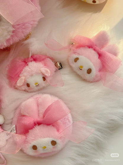 Sanrio三丽鸥｜My Melody Birthday 50th Anniversary Princess Ribbon Mirror美乐蒂50周年生日粉桃甜心系列毛茸茸脸型折叠化妆镜/正反面都可爱